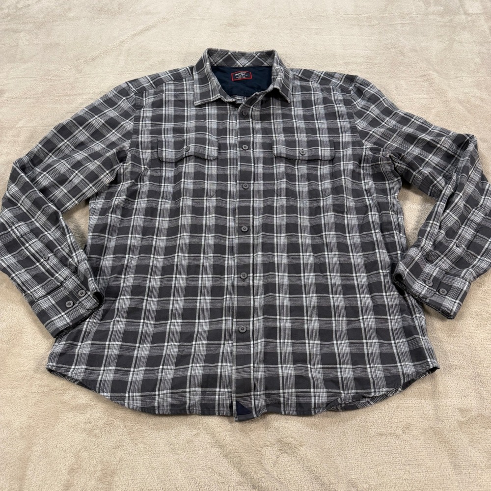 UNTUCKit Menns XL Reg Grey Light Blue Plaid Flannel Organic Cotton Shirt 41713